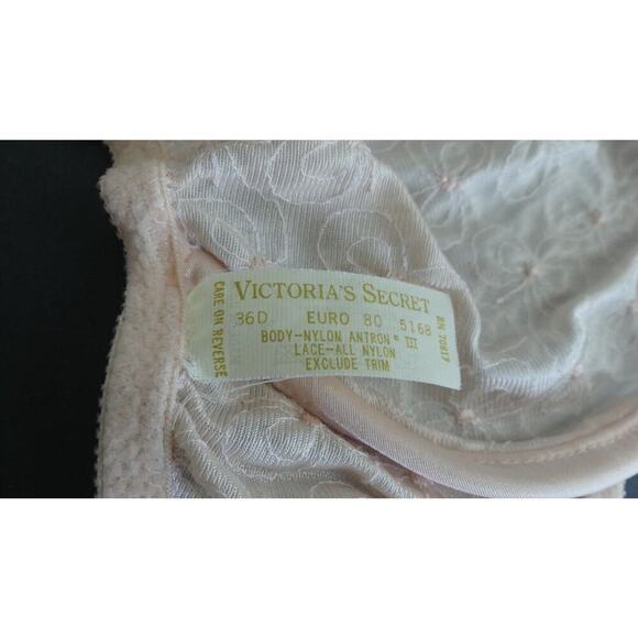 Vtg Victoria's Secret Bra 36D Pink Embroidered Bow Lace Gold Label Bralette 80s - Picture 6 of 8